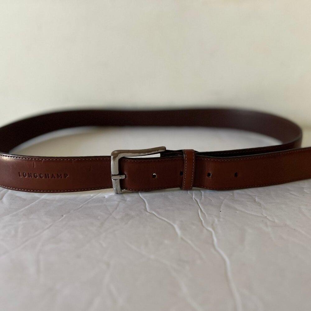 $265 MENS LONGCHAMP VACCHETA LEATHER BROWN BELT SIZE 36"